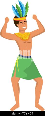 Mann feiern Brasilien Karneval mit federkopfschmuck und Arme nach oben Vector Illustration graphic design Stock Vektor