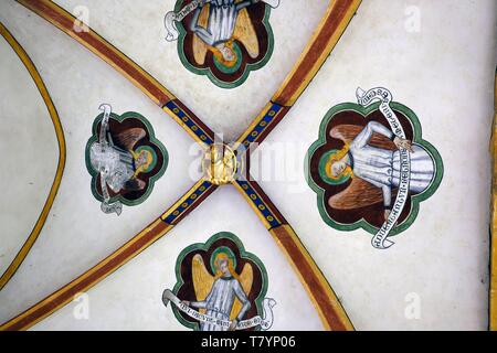 Frankreich, Bas Rhin, Straßburg, Altstadt zum Weltkulturerbe der UNESCO, Saint Pierre Le Jeune evangelische Kirche, der Kreuzgang aus dem 14. Jahrhundert, bemalte Decke Stockfoto