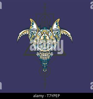 Vector Illustration. Roboter die heilige Geometrie. Für t-shirt, Poster, Aufkleber. Linienstil an. - Vektor Stock Vektor