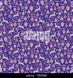 Weihnachten nahtlose Muster mit Rotwild auf einem blauen Hintergrund Stock Vektor