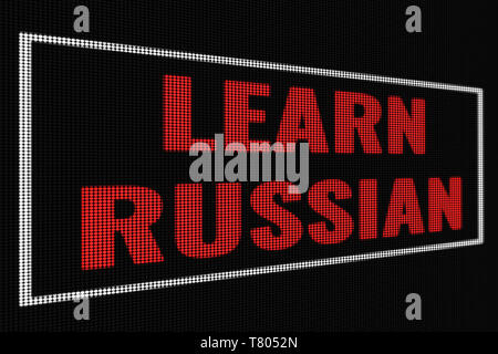 Russisch lernen rotes Wort am Bildschirm dunkel, tv Wirkung. Stockfoto