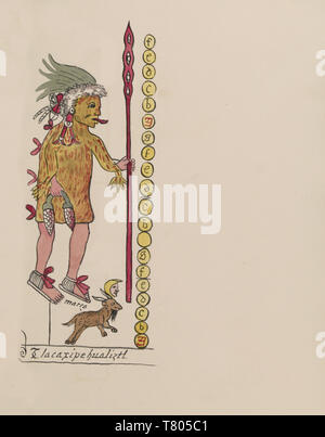 Tovar Codex, Tlacaxipehualiztli, 2 Monat aztekische Kalender Stockfoto