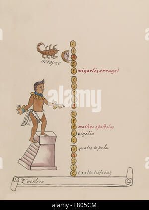 Tovar Codex, Teotleco, 12. Monat aztekische Kalender Stockfoto