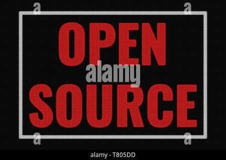 Open Source Text auf dunklem Bildschirm, tv Wirkung. Stockfoto