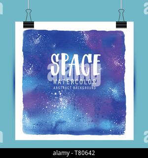 Karte Vorlage mit handbemalten galaxy Hintergrund. Elegantes schlichtes Design und trendigen Farben. Platz und Sterne Stock Vektor
