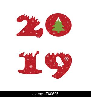 Frohes Neues Jahr 2019 Text Design Pattern. Stock Vektor