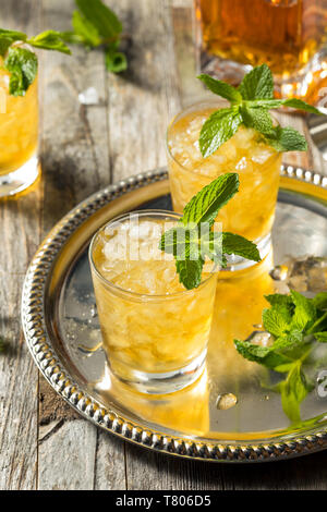 Hausgemachte Kentucky Bourbon Mint Julep in einem Glas Stockfoto