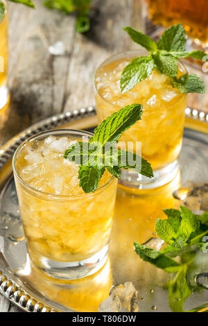 Hausgemachte Kentucky Bourbon Mint Julep in einem Glas Stockfoto