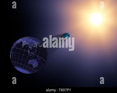 Totale Sonnenfinsternis Geometrie, Abbildung Stockfoto