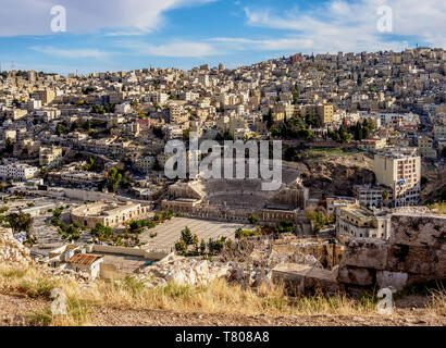 Das Römische Theater und dem Haschemitischen Plaza, Erhöhte Ansicht, Amman, Amman Governorate, Jordanien, Naher Osten Stockfoto