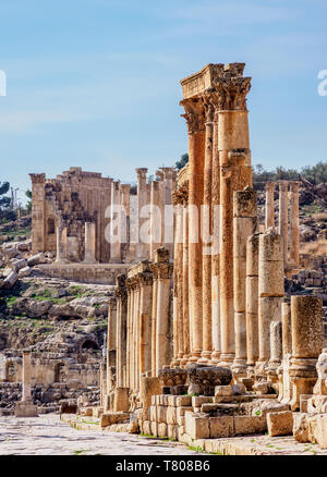 Colonnaded Straße (Cardo), Jerash, Jerash Governorate, Jordanien, Naher Osten Stockfoto