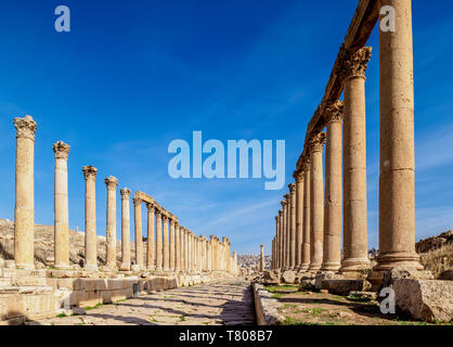 Colonnaded Straße (Cardo), Jerash, Jerash Governorate, Jordanien, Naher Osten Stockfoto