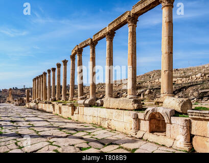 Colonnaded Straße (Cardo), Jerash, Jerash Governorate, Jordanien, Naher Osten Stockfoto