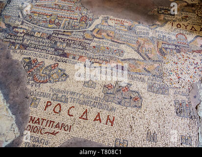 Madaba Mosaik Karte, Griechisch-orthodoxe Basilika von Saint George, Madaba, Madaba Governorate, Jordanien, Naher Osten Stockfoto