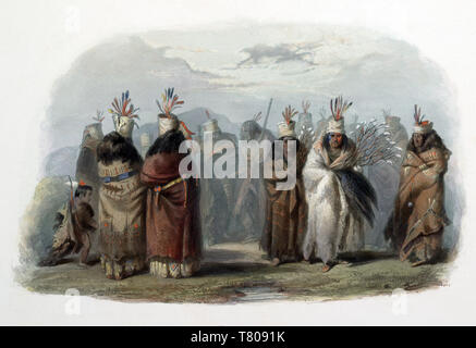 Native American Mandan White Buffalo Cow Gesellschaft, 1830 s Stockfoto