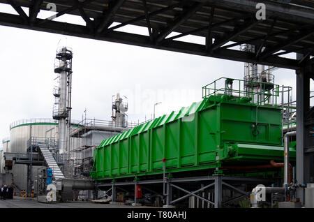 Schwedt, Deutschland. 09 Mai, 2019. 09 Mai 2019, Brandenburg, Schwedt/Oder: Blick auf Teile einer Anlage auf dem Gelände der VERBIO Ethanol Schwedt GmbH & Co.KG, während die Presse Reise der Agentur für Erneuerbare Energien. Foto: Monika Skolimowska/dpa-Zentralbild/ZB Quelle: dpa Picture alliance/Alamy leben Nachrichten Stockfoto