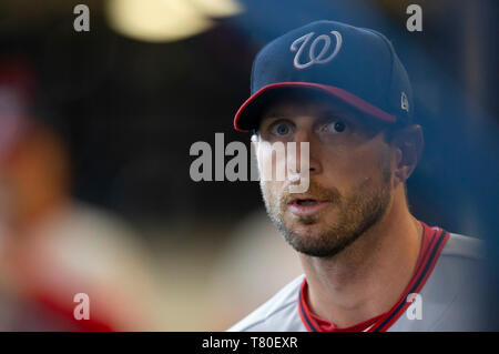 Milwaukee, WI, USA. 6. Mai, 2019. Washington Angehörigen des Kruges Max Scherzer #31 Während der Major League Baseball Spiel zwischen den Milwaukee Brewers und die Washington Angehörigen am Miller Park in Milwaukee, WI. John Fisher/CSM/Alamy leben Nachrichten Stockfoto