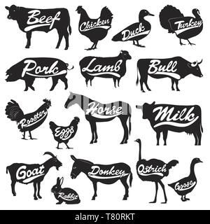 Vektor einrichten von isolierten Nutztiere Silhouetten Stock Vektor