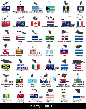 Vektor Flaggen und Karten der Nordamerikanischen Ländern Stock Vektor
