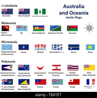 Australien und Ozeanien (Australien, Mikronesien, Melanesien und Polynesien) Vektor länder Flaggen Stock Vektor