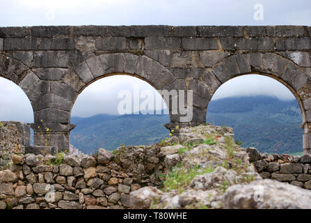 Bögen der Basilika an die archäologische Stätte von Volubilis, Marokko Stockfoto