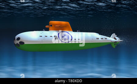 U-Boot der indischen Marine, Konzept. 3D-Rendering Stockfoto