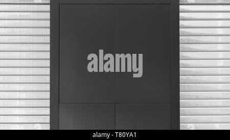 Eine schwarze Verkleidung und einem silbernen Rollladen links und rechts in Schwarz und Weiß Stockfoto