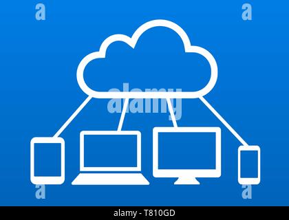 Unterschiedliche Geräte mit Internet cloud computing Netzwerk vektor Symbol verbunden Stock Vektor