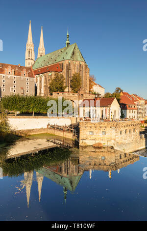 Blick über die Neiße in St. Peter und Paul Kirche, Görlitz, Sachsen, Deutschland, Europa Stockfoto