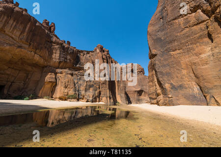 D'Guelta Archei Wasserloch, Ennedi Plateau, UNESCO-Weltkulturerbe, Region Ennedi, Tschad, Afrika Stockfoto