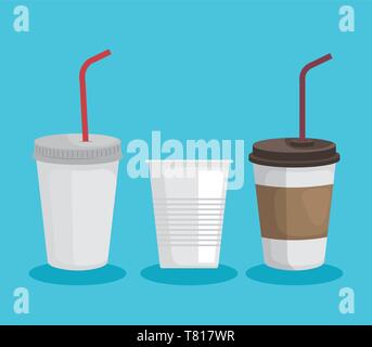 Eingestellt von toxischen Kunststoffe cups, dass Ökologie Umweltverschmutzung Stock Vektor