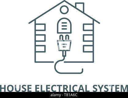 Haus elektrische Anlage vektor Symbol Leitung, lineare Konzept erläutern, Zeichen, Symbol Stock Vektor