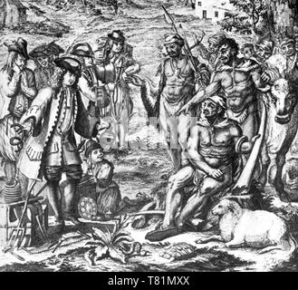 Peter Kolbe, die Handel mit den Khoikhoi, 18. Jahrhundert Stockfoto