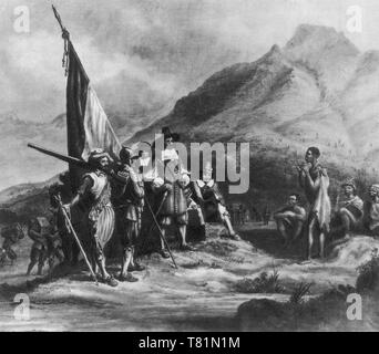 Jan van Riebeeck kommt in der Table Bay, 1652 Stockfoto