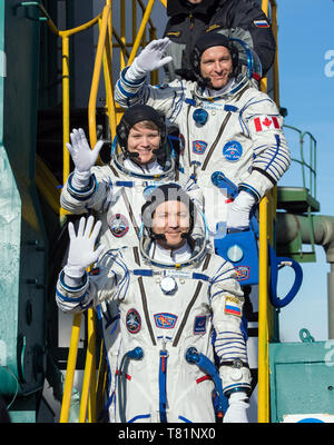 Expedition 58 Crew bei der Launch Pad Stockfoto