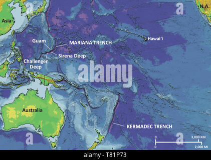 Challenger tief, Marianengraben nautische Karte Stockfoto, Bild