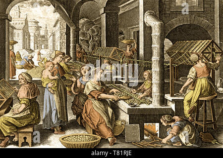 Die Weberei, Seide in Europa, 16. Jahrhundert Stockfoto