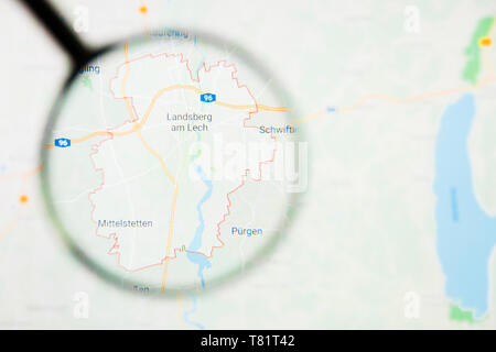 Landsberg am Lech Stadt in Deutschland, Bayern Visualisierung anschauliches Konzept auf dem Bildschirm durch die Lupe Stockfoto