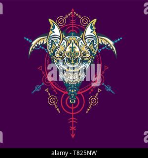 Vector Illustration. Roboter die heilige Geometrie. Für t-shirt, Poster, Aufkleber. Linienstil an. - Vektor Stock Vektor