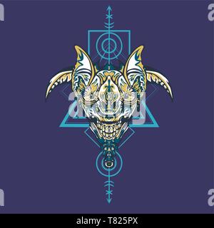 Vector Illustration. Roboter die heilige Geometrie. Für t-shirt, Poster, Aufkleber. Linienstil an. - Vektor Stock Vektor