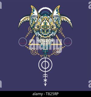 Vector Illustration. Roboter die heilige Geometrie. Für t-shirt, Poster, Aufkleber. Linienstil an. - Vektor Stock Vektor
