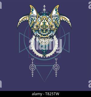 Vector Illustration. Roboter die heilige Geometrie. Für t-shirt, Poster, Aufkleber. Linienstil an. - Vektor Stock Vektor