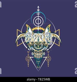 Vector Illustration. Roboter die heilige Geometrie. Für t-shirt, Poster, Aufkleber. Linienstil an. - Vektor Stock Vektor
