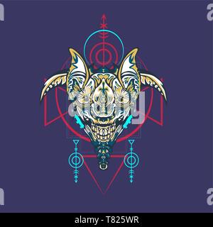 Vector Illustration. Roboter die heilige Geometrie. Für t-shirt, Poster, Aufkleber. Linienstil an. - Vektor Stock Vektor