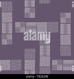 Tower Blocks von Hand doodle Plätze in geräumigen abstrakter Entwurf gezeichnet. Die nahtlose Vektor Muster auf weichem violetten Hintergrund. Stock Vektor