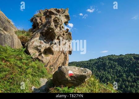 Spanien, Guipuzkoa, aalen Sie sich Land, Pasaia, flysch Klippe an der Küste weg in Pasaïa Stockfoto