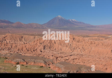 Licancabur Vulkan steigt über die Wüste Landschaft im Valle Marte, San Pedro de Atacama, Chile Stockfoto