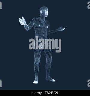 Man steht auf seine Füße. 3D-Modell des Menschen. Human Body Model. Ansicht von der menschlichen Körper. Vektorgrafiken aus Teilchen. Stock Vektor