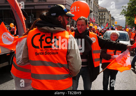 Beamte März zu zivilen Dienstleistungen verteidigen, Lyon, Frankreich Stockfoto