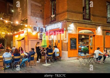 Frankreich, Haute Garonne, Toulouse, Saint Pierre Square Nachbarschaft, das Restaurant Au Coin de la Rue Stockfoto